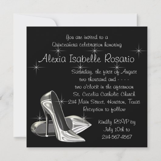 Zwart Wit Hoge Hakken Rood en Zwart Quinceanera Kaart (Achterkant)