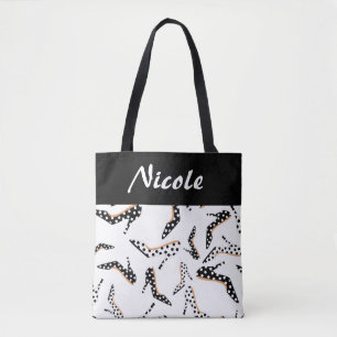 Zwart-wit hoge hakken tote bag