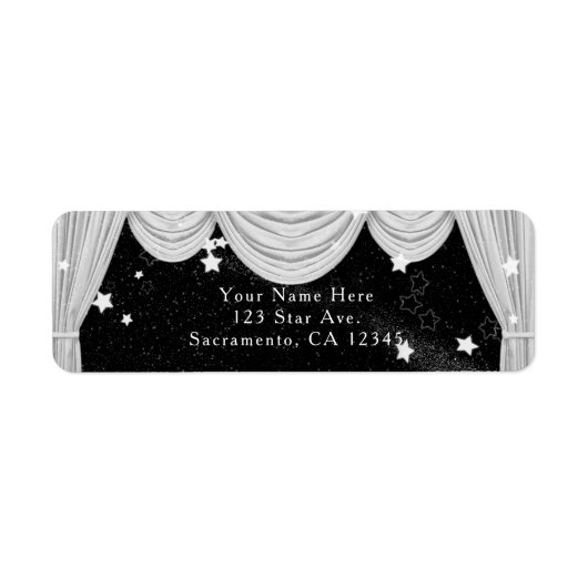 Zwart & Wit HOLLYWOOD Gordijnen Uitnodiging Etiket (Voorkant)