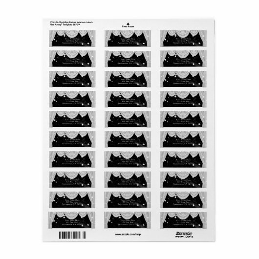 Zwart & Wit HOLLYWOOD Gordijnen Uitnodiging Etiket (Full Sheet)