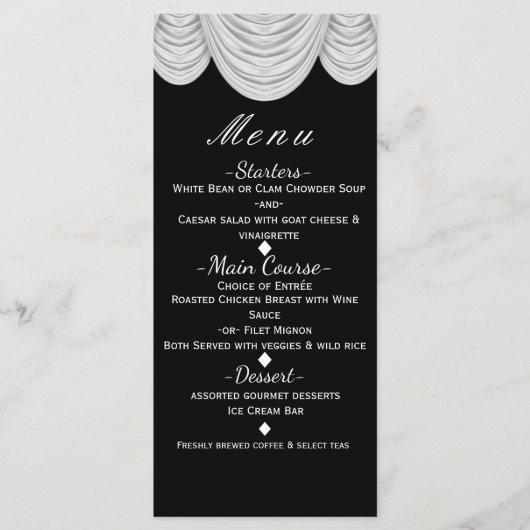 Zwart-wit Hollywoodgordijnen Elegant Menu (Voorkant)