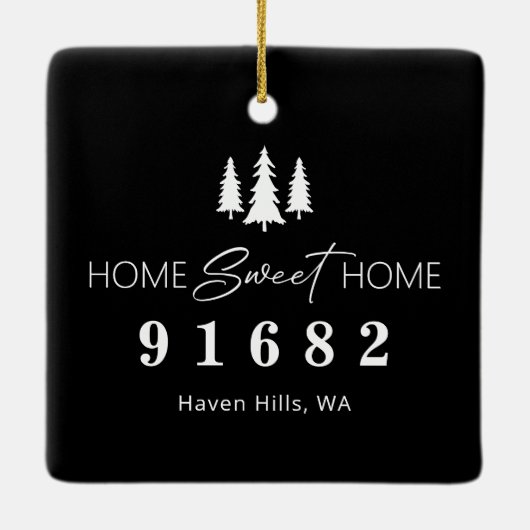 Zwart Wit Home Sweet Home Postcode Keramisch Ornament (Achterkant)