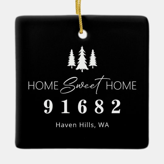 Zwart Wit Home Sweet Home Postcode Keramisch Ornament (Voorkant)