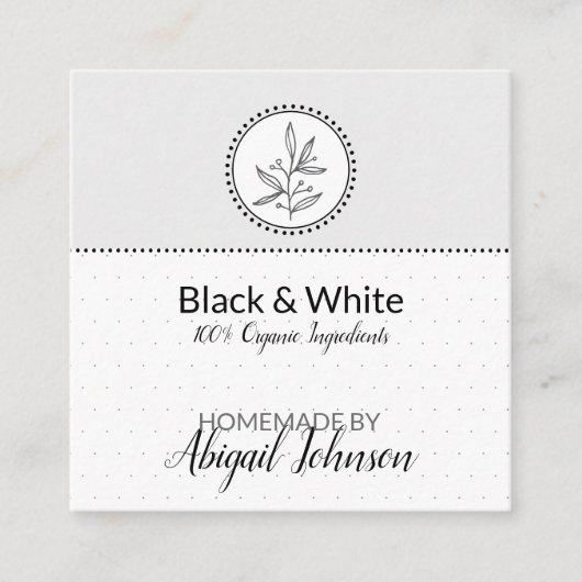 Zwart-wit Homemade Wit Etiket en Lichaamslabel | L Vierkante Visitekaartje (Voorkant)