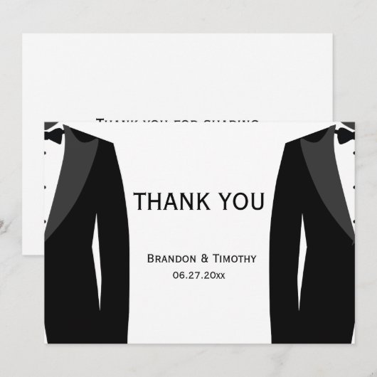 Zwart-wit homoseksuele trouwkaarten met dankwoord bedankkaart (Voorkant / Achterkant)