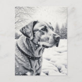 Zwart-wit Hond AI Schets Winter Scène Briefkaart (Voorkant)