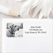 Zwart-wit Hond AI Schets Winter Scène Etiket (Insitu)