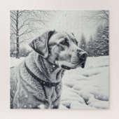 Zwart-wit Hond AI Schets Winter Scène Legpuzzel (Verticaal)