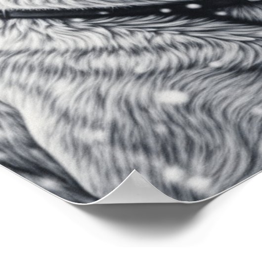 Zwart-wit Hond AI Schets Winter Scène Poster (Hoek)