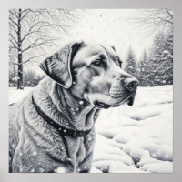 Zwart-wit Hond AI Schets Winter Scène