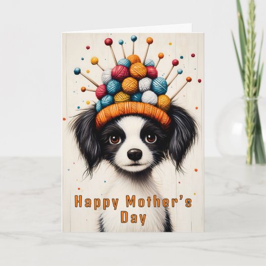 Zwart & Wit Hond, Gebreid Pet CY1 Custom Moeder Kaart (Voorkant)