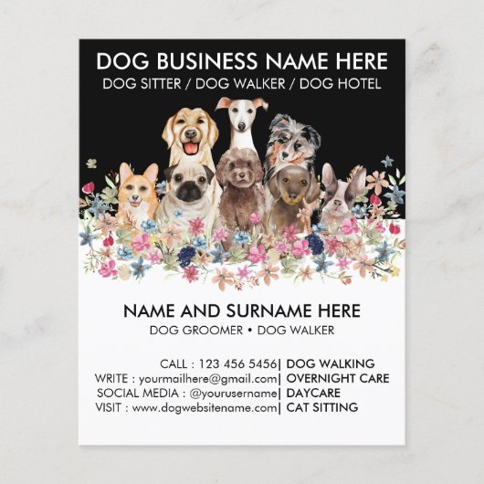 Zwart Wit Hond Walker Pet Sitter Grooming (Voorkant)