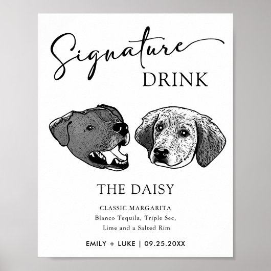 Zwart-wit Hondenbruiloft Handtekening Drink Teken Poster (Voorkant)