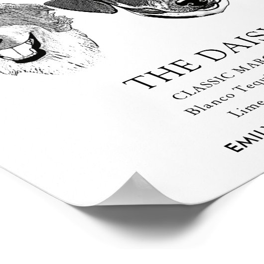 Zwart-wit Hondenbruiloft Handtekening Drink Teken Poster (Hoek)