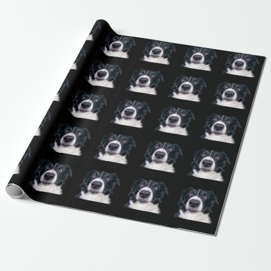 Zwart-Wit Hondengezicht Cadeaupapier (Uitgerold)