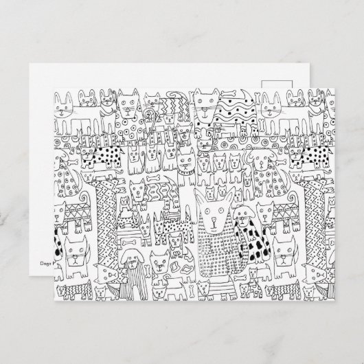 Zwart-wit hondenpatroon met puppy's briefkaart (Voorkant / Achterkant)