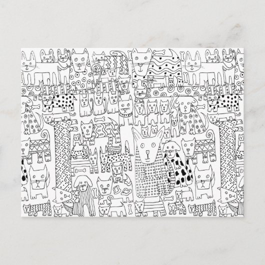 Zwart-wit hondenpatroon met puppy's briefkaart (Voorkant)