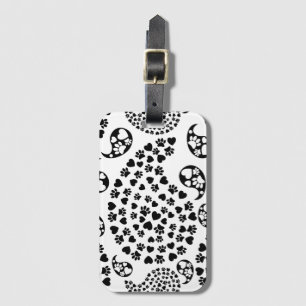 Zwart-Wit Hondenpoot- en Hart Paisleyprint Bagagelabel