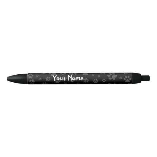 Zwart-wit hondenpootafdruk Aangepaste naam pen (Voorkant)
