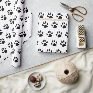 Zwart-Wit Hondenpootafdruk Patroon Cadeaupapier