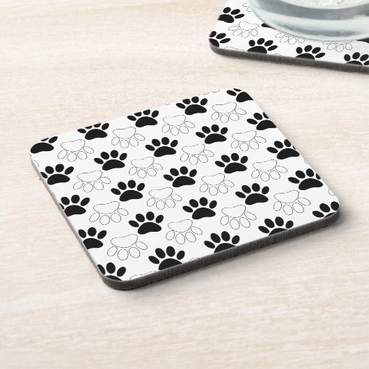 Zwart-Wit Hondenpootafdruk Patroon Onderzetter (Linkerzijde)
