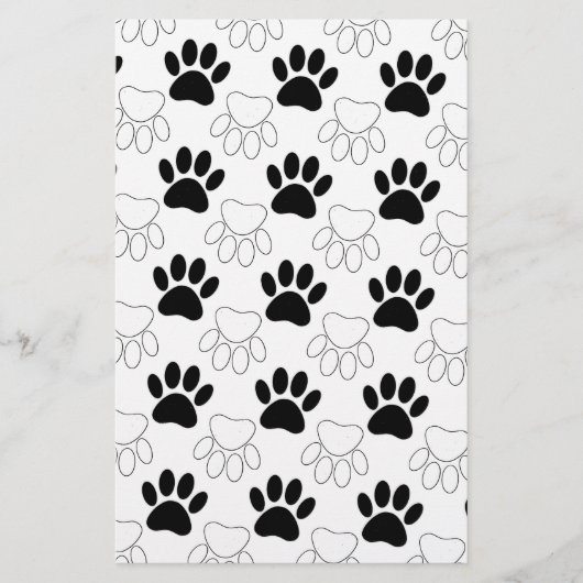 Zwart-wit hondenpootafdrukpatroon briefpapier (Voorkant)