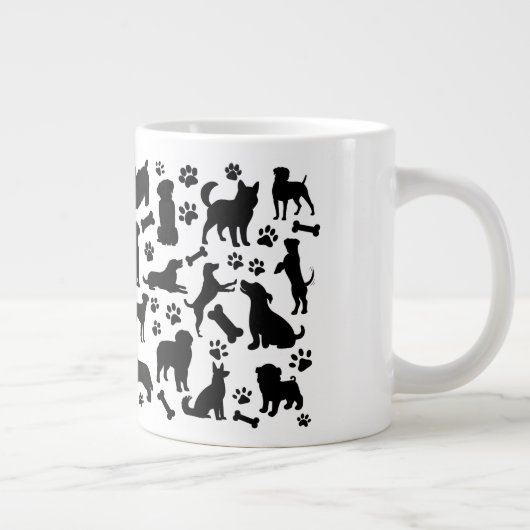 Zwart-wit hondensilhouet grote koffiekop (Rechts)