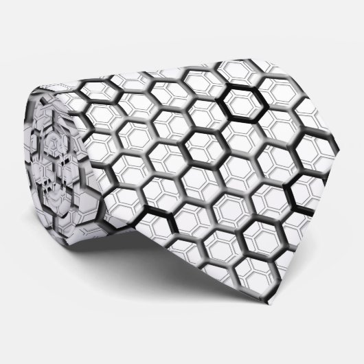 Zwart-wit Honeycomb-raster Stropdas (Opgerold)
