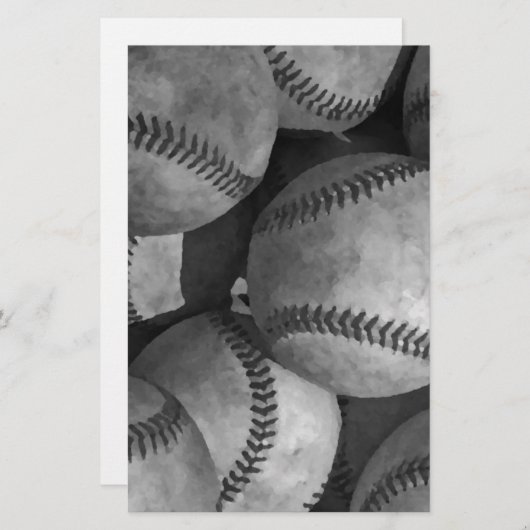 Zwart & Wit Honkbal Briefpapier (Voorkant / Achterkant)