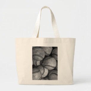 Zwart-wit honkbal grote tote bag