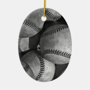 Zwart-wit honkbal keramisch ornament