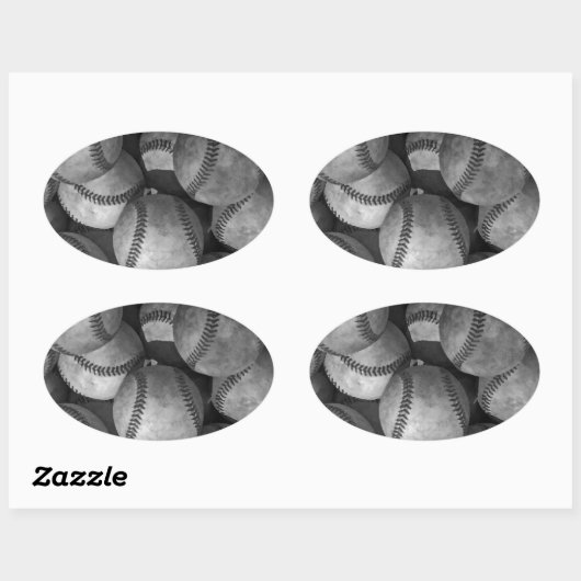 Zwart-wit honkbal ovale sticker (Vel)