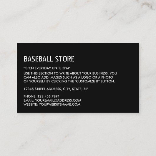 Zwart-wit honkbalknuppel, honkbalspeler, coach visitekaartje (Achterkant)