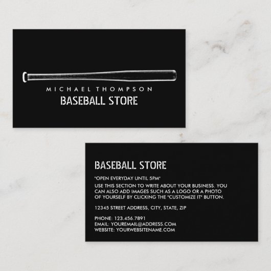 Zwart-wit honkbalknuppel, honkbalspeler, coach visitekaartje (Voorkant / Achterkant)