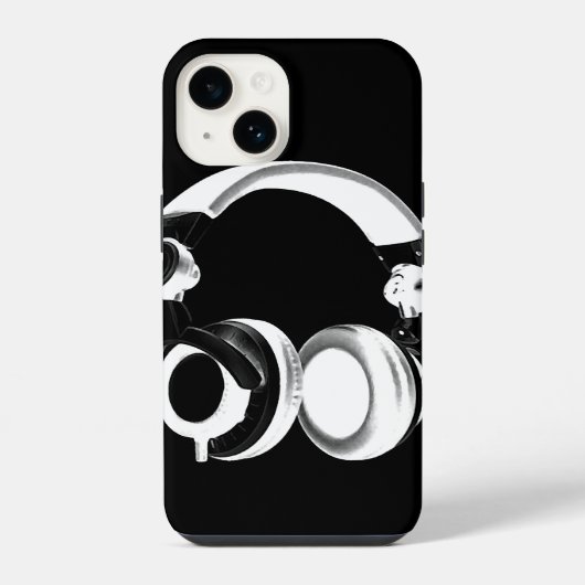 Zwart & Wit Hoofdtelefoon Silhouet iPhone Hoesje (Achterkant)