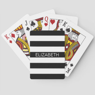 Zwart wit Horiz Preppy Stripe Name Monogram Speelkaarten