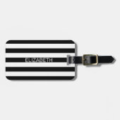 Zwart wit horizontaal preppy stripe Name Monogram Bagagelabel (Voorkant horizontaal)