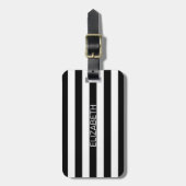 Zwart wit horizontaal preppy stripe Name Monogram Bagagelabel (Voorkant verticaal)