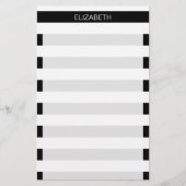 Zwart wit horizontaal preppy stripe Name Monogram Briefpapier (Voorkant)