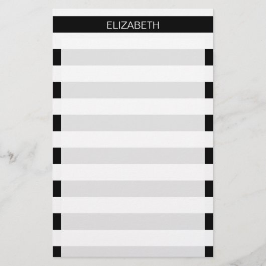 Zwart wit horizontaal preppy stripe Name Monogram Briefpapier (Voorkant)