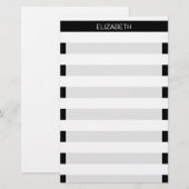 Zwart wit horizontaal preppy stripe Name Monogram Briefpapier (Voorkant / Achterkant)