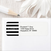 Zwart wit horizontaal preppy stripe Name Monogram Etiket (Insitu)