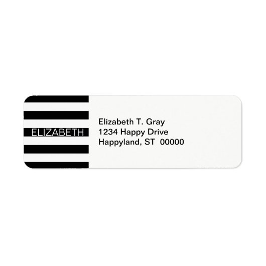 Zwart wit horizontaal preppy stripe Name Monogram Etiket (Voorkant)