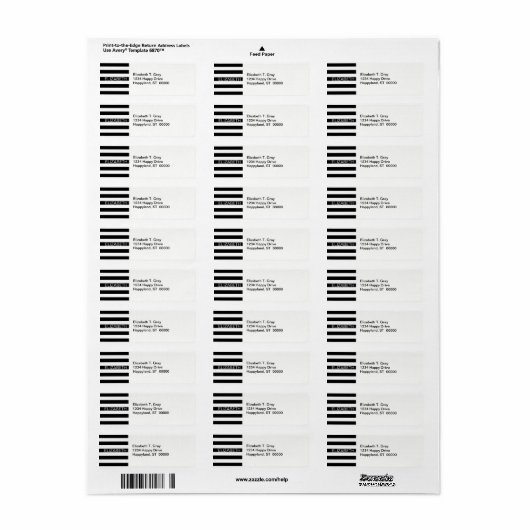 Zwart wit horizontaal preppy stripe Name Monogram Etiket (Full Sheet)