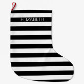 Zwart wit horizontaal preppy stripe Name Monogram Grote Kerstsok (Voorkant)