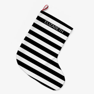 Zwart wit horizontaal preppy stripe Name Monogram Grote Kerstsok
