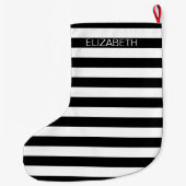 Zwart wit horizontaal preppy stripe Name Monogram Grote Kerstsok (Achterkant)