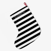 Zwart wit horizontaal preppy stripe Name Monogram Grote Kerstsok (Achterkant (Hangend))