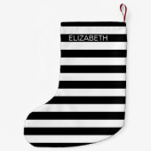 Zwart wit horizontaal preppy stripe Name Monogram Kleine Kerstsok (Achterkant)
