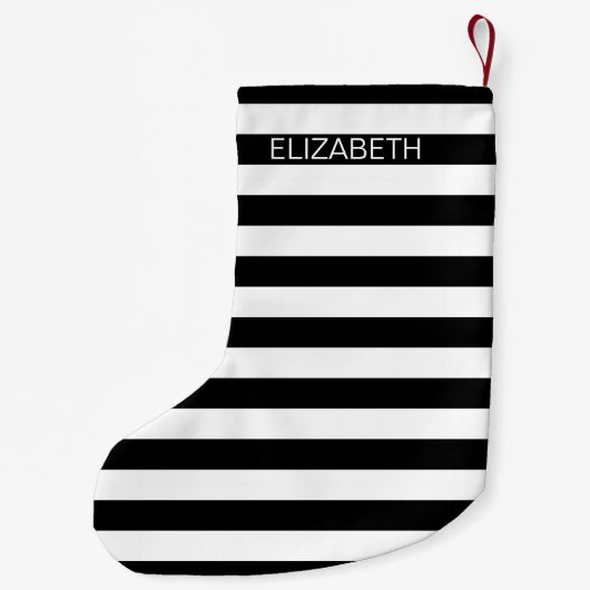 Zwart wit horizontaal preppy stripe Name Monogram Kleine Kerstsok (Achterkant)